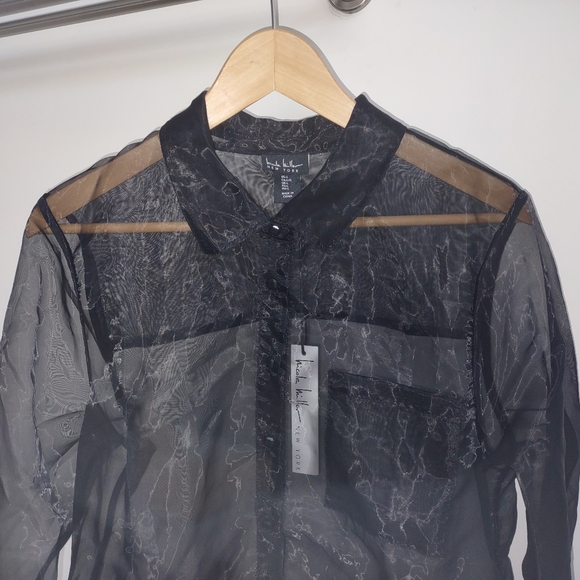Nicole Miller Sheer Button Front Shirt - Picture 2 of 13